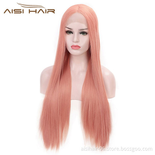 Aisi Hair Long Straight Lace Front Synthetic Wigs Natural Looking Red Silk Straight Long Wigs Colorful Lace Front Hair Wigs